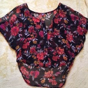 Flower printed loose-fitting blouse top